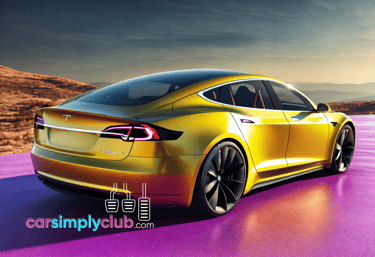 smart vehicle: a yellow tesla model s electric car on a ground