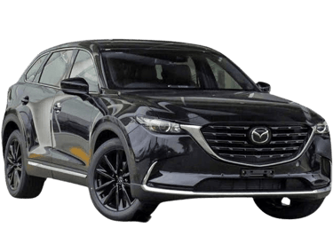 a black mazda suv with a black and white background