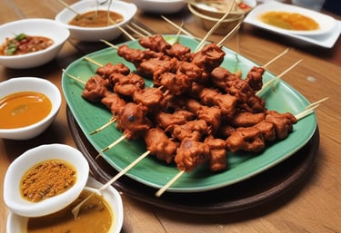 A red tray holds a plate of food featuring a serving of white rice, crispy fried chicken, sambal sauce, cucumber slices, and fried anchovies. There is also a wrapped burger and two beverages in colorful cups nearby.