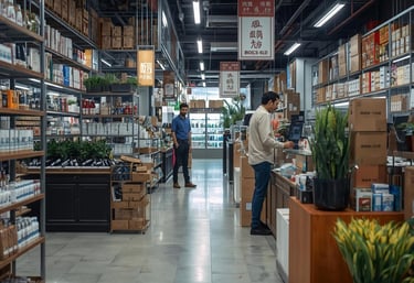 person inspecting items in a large store