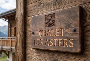 Panneau signalétique gravé pour un nom de chalet de Serre Chevalier