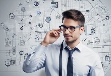 A person holds a smartphone that displays a website in French offering a simple and effective solution for managing social networks. The smartphone screen shows vibrant colors including purple and red text, and the background features green leaves.