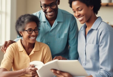 A caregiver gently assisting an elderly woman in a cozy home setting.