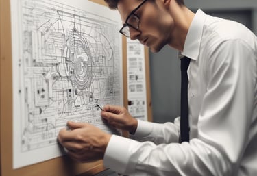 A complex network of electrical infrastructure composed of metal towers, transformers, wires, and high voltage equipment, set against a partially cloudy sky. The landscape includes green vegetation in the background and gravel areas around the structures.