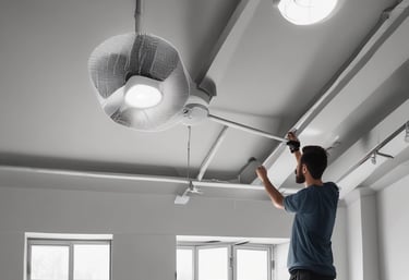A field of solar panels arranged in rows under a clear blue sky, capturing sunlight to convert into energy. The panels are mounted on metal structures above a grassy area.
