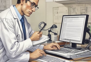 A digital screen displaying analytical data with line graphs, histograms, and numerical values. The data is presented in a user-friendly interface with different shades of blue used to distinguish various elements.