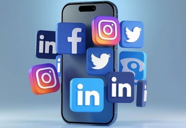 a phone with social media icons and social media icons