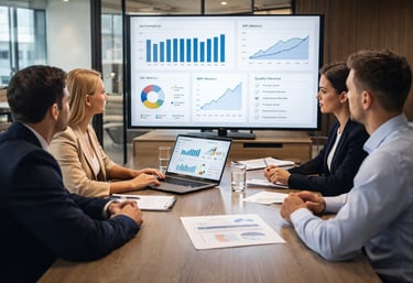 O que é Gestão da Qualidade com equipe analisando indicadores de desempenho em reunião estratégica