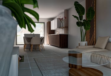 a living room with a couch and a table