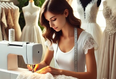 a woman in a white dress is sewinging a dress
