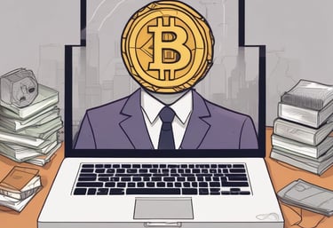 A shiny gold coin featuring the Bitcoin logo is placed next to a colorful, geometric crystal. The background includes branding elements with the Binance logo and the word 'executium'. A faint chart is visible in the background, indicating a financial or trading context.