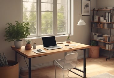 A serene workspace with an open notebook and a cup of tea, symbolizing thoughtful planning.