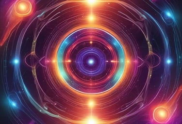 A person is seated in a calm, meditative posture on a mat, with three golden singing bowls placed in front of them. A wind chime made of bamboo is suspended, adding a serene ambiance to the scene. The individual is dressed in black athletic wear.