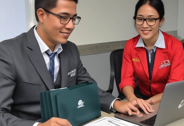 Business professionals engaged in a certification training session in a modern office.
