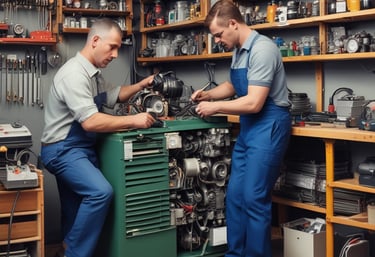 Técnico realizando manutenção em compressor de ar