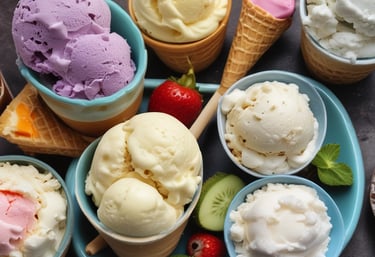 Colorful frozen treats displayed in a chilled showcase with bright lighting.