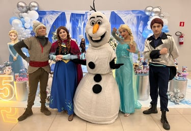 Personagens de Princesas Frozen, Anna Elsa, Olaf para festas infantis. 