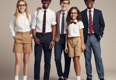 A lush, green landscape with a manicured lawn surrounded by tall trees and bushes under a clear blue sky. A dark-colored car is parked near a small white building. The shadows of the trees create a dynamic interplay of light and dark areas.