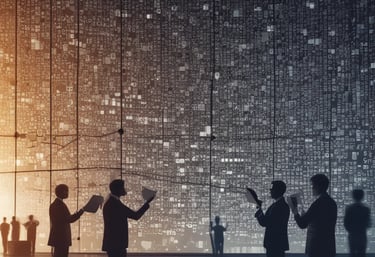 two people sitting at a table with laptops