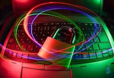Neon laptop with colorful trails showing strong crypto exchange security