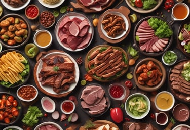 A plate with smoked sausages garnished with sliced fennel, orange segments, and fresh dill is presented on a slate serving board. Beside it, there is a yellow cloth napkin with cutlery, and a package labeled 'Like Smoked Sausage' that is pea-based and gluten-free.