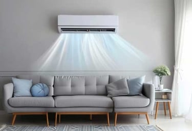 Air Conditioner blowing fresh blue air inside a well designed house