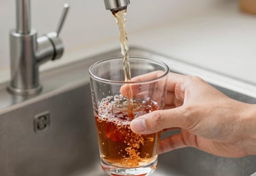 Pouring a glass of contaminated water from the kitchen sink