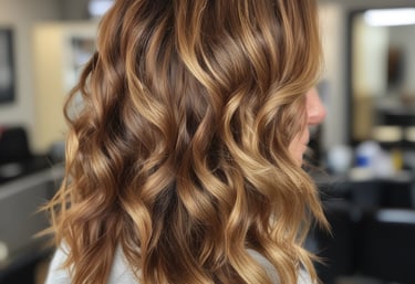 cabello mujer con mechas y ondas