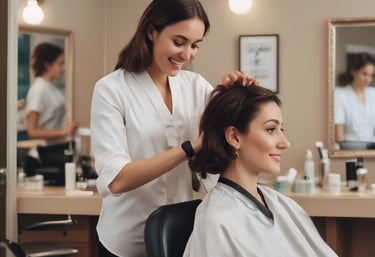 estilista analizando cabello clienta en salón