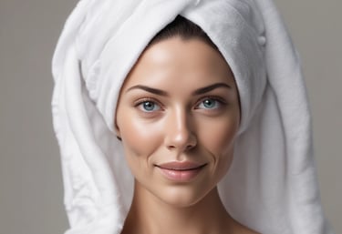 mujer con toalla en la cabeza