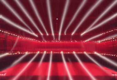 A vibrant mobile stage set up outdoors with colorful decorations and children gathered around excitedly.