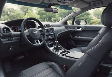 Close-up of a car interior being vacuumed and cleaned.