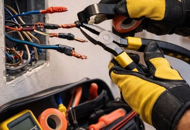 Electrician experimentat verifica conexiunile in doza.