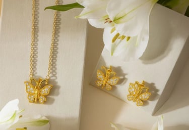 City Girl  Cz stone Studded Gold Plated Cocktail Set Golden Butterfly