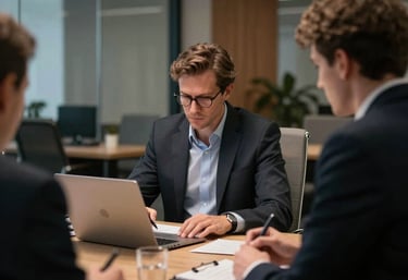 A friendly consultant smiling during an online video call with a client