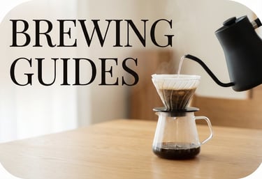 Black gooseneck kettle pouring water into glass V60 pour-over dripper on wooden surface - step-by-st