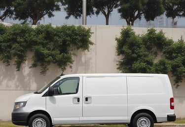 A flatbed truck is transporting another flatbed trailer on a highway. The sky is overcast, and other vehicles are present on the road. The surrounding landscape includes trees and signs. The perspective is from another vehicle.