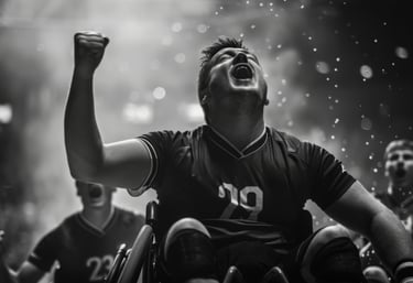 NexaGoals empowering football performance — celebrating player in wheelchair showing passion and inc