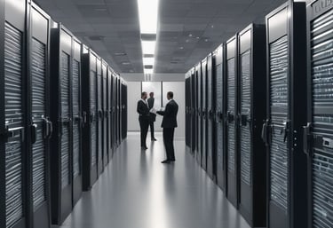 A modern office environment showcasing teamwork and technology.