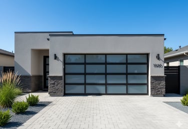 Residential home with a 2 car glass garage door in Edinburg, TX