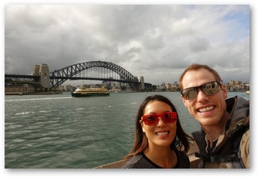 Andrew and Janet in-front of the Sydney Harbour Bridge