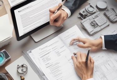 An aerial view of an industrial area featuring large warehouse buildings surrounded by greenery and residential areas. The scene includes parking lots with cars, roads, and nearby fields stretching out to the horizon. The weather appears clear and sunny, enhancing the visibility of the landscape and structures.