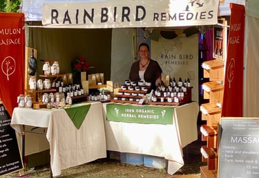 a marketstall selling herbal remedies at the Lost woods market in Emerald Victoria