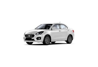 a white Maruti Dzire car parked on a white background
