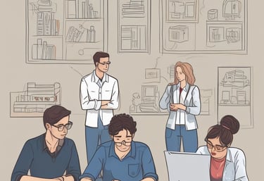 A retail setting with a digital point of sale system on a counter displaying product information. A customer and an employee are engaged in a transaction, with the employee wearing a plaid shirt and the customer holding a bottle. Shelves filled with products are visible in the background.