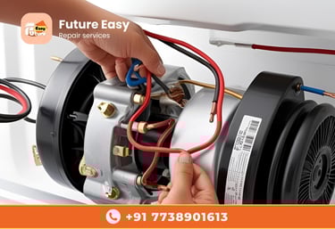 Future Easy technician connecting wires to an appliance motor