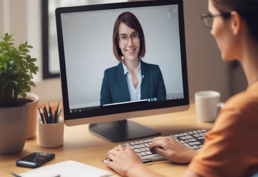 A calm and inviting virtual therapy session in progress on a computer screen.