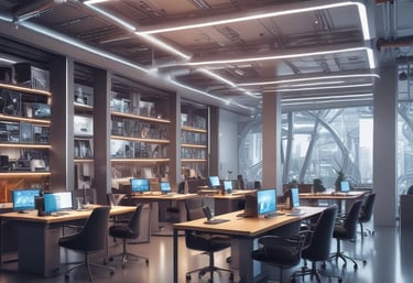 A futuristic office space highlighting technology and logistics.