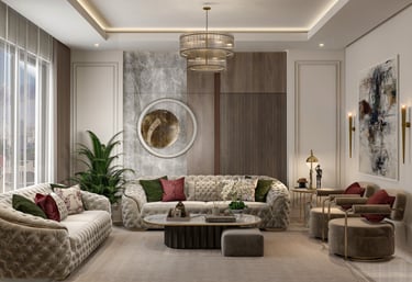 a living room with a couch and a table