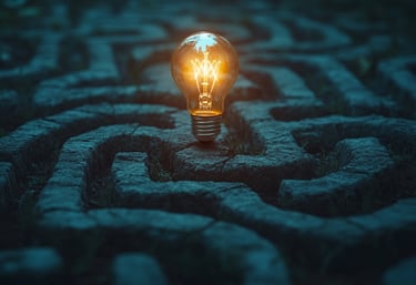 Light bulb glowing in a dark maze, symbolizing career clarity, focus, and progress without overwhelm